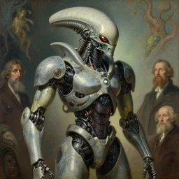 highly detailed portrait of an humanoid robotic alien mecha, painting by gaston bussiere, craig mullins, j. c. leyendecker, lights, art by ernst haeckel, john william godward, hammershøi,