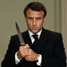 Emmanuel Macron using a knife in American Psycho (1999)
