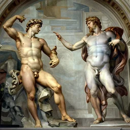 technology god touching new energy the creation of adam by michelangelo,