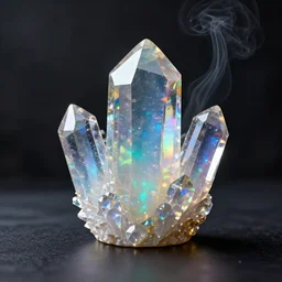 translucent colorful precious crystal on a dark table, raytraced, beautiful, opals, octane render, beautiful hdr 8 k, moody dark environment realistic, specular, detailed, by moebius, unreal engine 5, glistening, iridescent smoke, sharp modern background wallpaper, wlop, chebokha, rutkowski