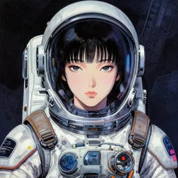 a beautiful ukiyo painting of hoyeon jung as vaporwave space pilot, wearing space techwear, detailed symmetrical close up portrait, intricate complexity, concept art, by takato yamamoto, wlop, james jean. cinematic dramatic atmosphere, sharp focus