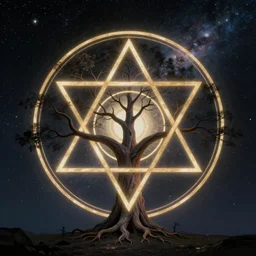 SACRED GEOMETRY, COSMIC SPACE, TREE OF LIFE, Beksiński Style, trending on artstation, atmospheric light, magical atmosphere, epic scene