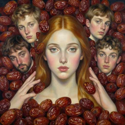 epic painting portrait of beautiful goddess surrounded by dried dates by amy leibowitz, wlop, jeremy lipkin, beeple, intricate, artgerm, ilya kuvshinov