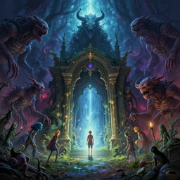 a portal in the magic world that leads to a horrifying and dark world where monsters lurk, fantasy art by greg rutkowski, loish, rhads, ferdinand knab, makoto shinkai and lois van baarle, ilya kuvshinov, rossdraws, tom bagshaw, global illumination, radiant light, detailed and intricate environment, vibrant, magical