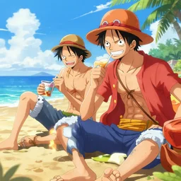 luffy and shanks from one piece enjoying a day at the beach, on artstation