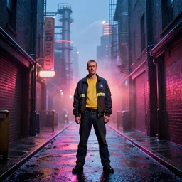 a film still from trainspotting by patryk hardziej, an alley on an industrial planet city, vibrant, 5 0 mm lens, character design, behance hd, studio, urban patrol, evening, dramatic lighting, misty and raining, cinematic, global illumination, trending on artstation, bloom