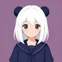 a cute girl with cut to shoulder white hair wearing school uniform, mauve background, white hair, dark blue clothes double ball head, sharp focus, pure background color, illustration, morandi color scheme, art station, by ilya kuvshinov