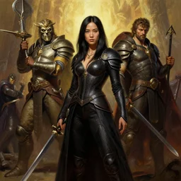 jamie chung, angel, dungeons and dragons, masterpiece by edgar maxence and ross tran and michael whelan, frank frazetta, gustav dore, 8 k, octane render