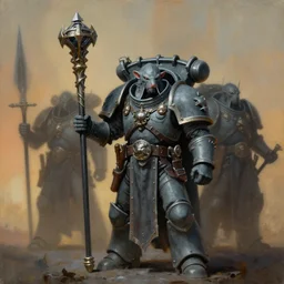 painting of a grey seer skaven holding a ceremonial staff, rat person, vermintide, zdzislaw beksinski, lewis jones, dariusz zawadzki, wayne barlow, warhammer fantasy, cold hue's, warm tone gradient background, concept art