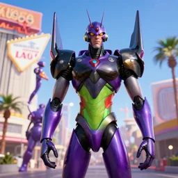 a still of matt damon as android kikaider in kikaida emerging from las vegas strip, octane render, rule of thirds, sigma look, beautiful