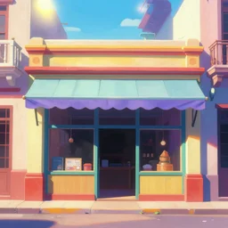 beautiful painting of a colorful cuban storefront, front view, animation, digital art, graphic shapes, trending in artstation, sun ise lighting, art style by disney and pixar