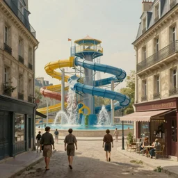 waterpark in the 1 9 th century parisian streets painting by brain froud, charles vess, cinematic lighting, epic composition, highly detailed