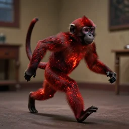 a monkey with glowing lava fur running around a room