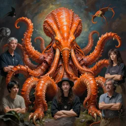 scientific zoological portrait of orange cthulhu by kuldar leement and ruan jia and brad rigney and micha karcz and brad rigney