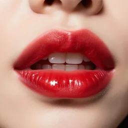 big plump lips with red lipgloss reflecting