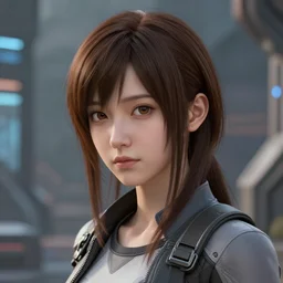 brown haired girl by ryohei fuke, detailed, highly detailed, realistic, sci fi setting, volumetric shading, 4 k, trending on artstation