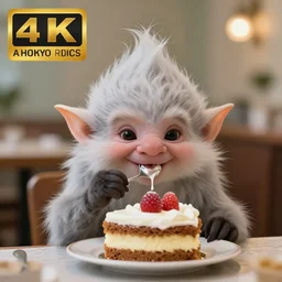 high quality presentation photo of a cute gremlin eating a cake, photography 4k, f1.8 anamorphic, bokeh, 4k, Canon, Nikon