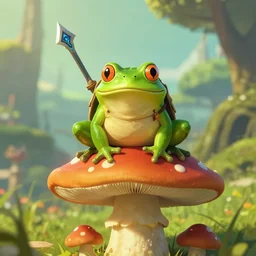a warrior frog atop a mushroom in breath of the wild