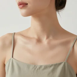 olive skinned female model in her thirties, wearing sundress, focused on neck, photo realistic, extreme detail skin, natural beauty, joyful, no filter, slr, golden hour, 4 k, high definition, selfie