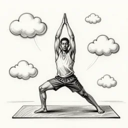 a sketch drawing, yoga, clouds, news, hype by gabo mendoza, trending on artstation