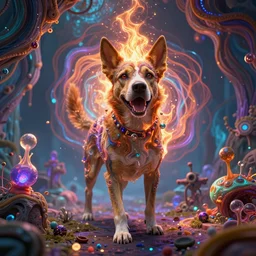 portrait ultra dimensional dog entity, accidentally tripping on dmt and acid, psychedelic experience, overwhelming psychosis of self realization and burning awakening, ultra high definition, unreal engine 5, hyperrealism, masterpiece composition, by barclay shaw 8 k photorealistic