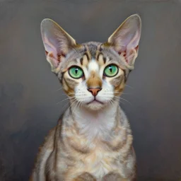 studio portrait of a beautiful skinny cat with green eyes, extremely detailed; oil painting by Claude Monet