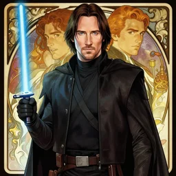 keanu reeves as star wars and mass effect mash up, greg rutkowski, alphonse mucha, mystical cosmic lighting, octane render, artstation, rey tracing, golden ratio, rule of thirds, perfect composition