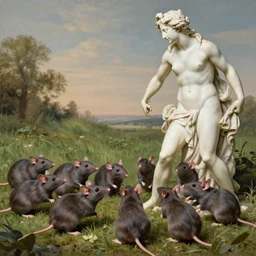 the bailey, a group of rats frolicking in a field in the style of bernini