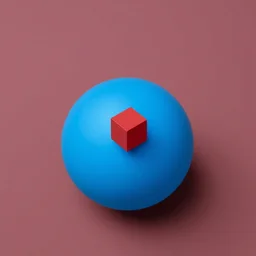 red cube on a blue sphere