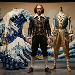 theatrical costume designs for the tempest in the style of hokusai : : shakespeare : : costume design : : theatre design, stage design, costume design, fashion, realistic, 4 k, octane render, lighting design, highly detailed
