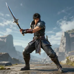 Kain from final fantasy wielding a spear, unreal engine, 4k octane render