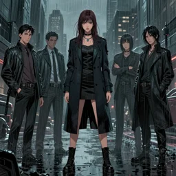 young female detective long tailored overcoat, dress, combat boots, in a dark city in the rain, surreal, comic book style, concept art by enki bilal, sam kieth, shinji aramaki, greg rutkowksi, andrew ferez