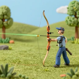 field archery, stop motion clay animation with laser arrows