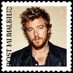 portrait of post malone on a postage stamp