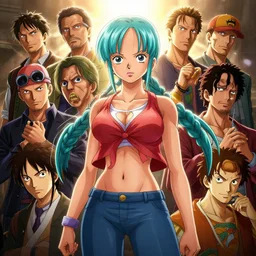 highly detailed vfx portrait of bulma by eiichiro oda!, stephen bliss, greg rutkowski, loish, rhads, beeple, makoto shinkai, tom bagshaw, alphonse mucha, sharp focus, art by artgerm and greg rutkowski, stanley kubrick, backlit, harsh overhead sunlight,