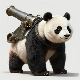 a giant panda bear with a giant cannon in his back, technology, elegant,, highly detailed, digital painting, artstation, concept art, smooth, sharp focus, illustration, art by krenz cushart and artem demura and alphonse mucha