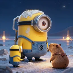 minions fantasy illustration of a Birth Machine, Capybara pirate, keeping vigil over the salt flats, lights in the night, highly detailed, soft lighting, rendered in octane, masterpiece, very very very aesthetic, exquisite marble details
