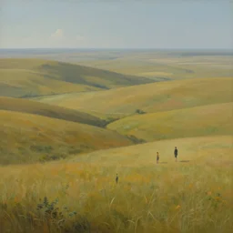 amazing vast scenery, small human for scale, surrealist landscape painting