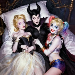 maleficent from sleeping beauty mixed with Harley Quinn, Photo-realistic illustration