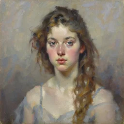 highly detailed palette knife oil painting of a young woman by Abbott Fuller Graves, impressionistic brush strokes, painterly brushwork