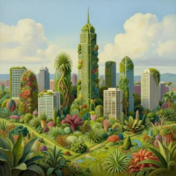 city made out of native new zealand plants, highly detailed surrealist painting, by michael divine, very very beautiful, trending on artstation