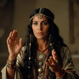 movie still by alejandro jodorowsky, portrait of a multicultural beautiful female shamanic cult magician, performing a ritual to manifest dreams, magic details, cinestill 8 0 0 t eastmancolor technicolor, high quality, very detailed, heavy grain, fine facial features, 8 k, octane render