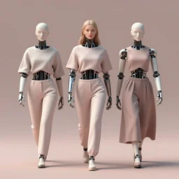 minimalist hyperdetailed photorealistic elaborate cyborgs with simple clothing. portrayed while walking in the city. in the style of Caravaggio, with liberty cyberpunk and flemish baroque mixed media elements. beautiful! cinematic accurate hyperrealistic soft pastel tones. matte background HD 8x