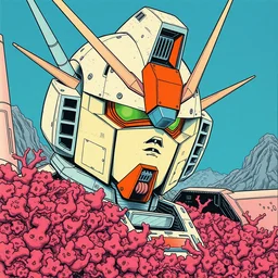 risograph grainy drawing vintage sci - fi, satoshi kon color palette, gigantic gundam full - body covered in dead coral reef, 1 9 8 0, kodachrome, painting by moebius and satoshi kon and dirk dzimirsky close - up portrait