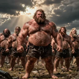 manly hairy burly strongman and his army of clones