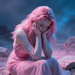 pink, blue, despair personified, artwork