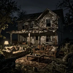 night!!!! dilapidated living room of a kentucky house, very dark lighting | project zomboid