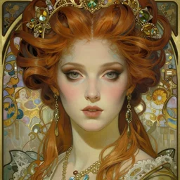 realistic detailed face portrait of a young beautiful alien baroque cyberpunk marie antoinette by alphonse mucha, ayami kojima, amano, greg hildebrandt, and mark brooks, female, feminine, art nouveau, baroque rococo cyberpunk, neo - gothic, gothic, character concept design