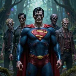5 5 mm portrait photo of a undead rotting superman in a magical forest. magical atmosphere. art by greg rutkowski and luis royo. highly detailed 8 k. intricate. lifelike. soft light. nikon d 8 5 0.