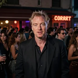a birdseye view of a crowd of people outside of a trendy nightclub in los angeles at night, directed by christopher nolan